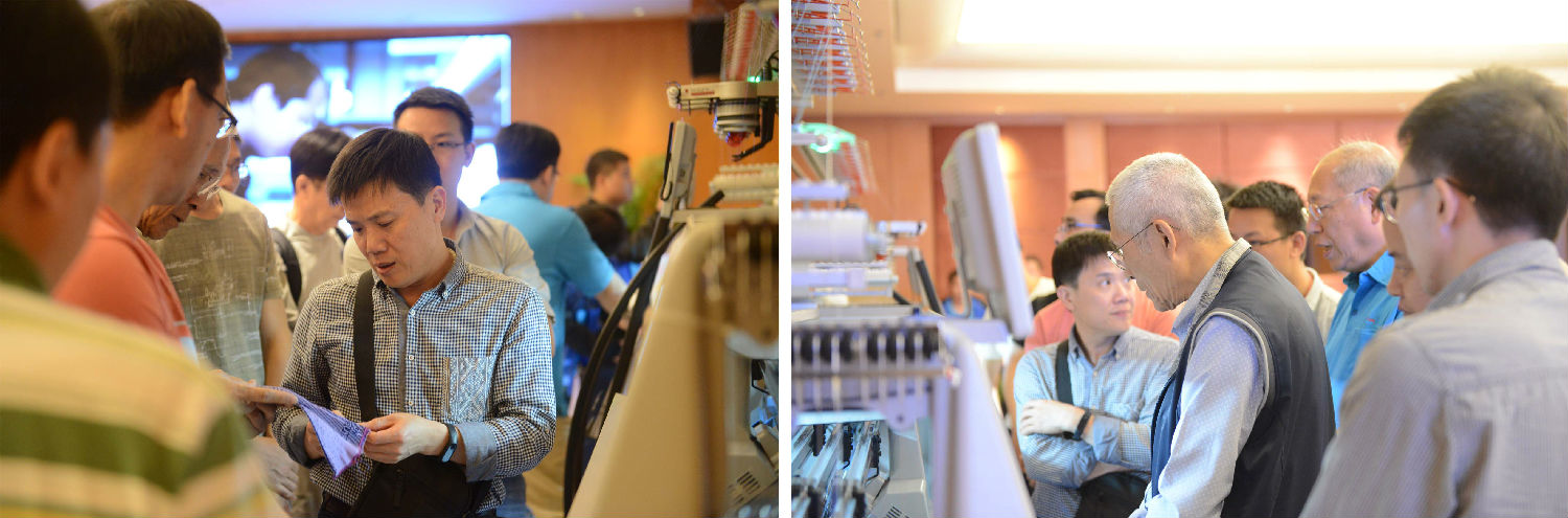 客戶聚集產品展廳觀看演示